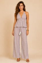 Load image into Gallery viewer, Top BH Small & Prairie Pants / Strip White-Brown / Set