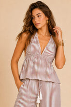 Load image into Gallery viewer, Top BH Small & Prairie Pants / Strip White-Brown / Set